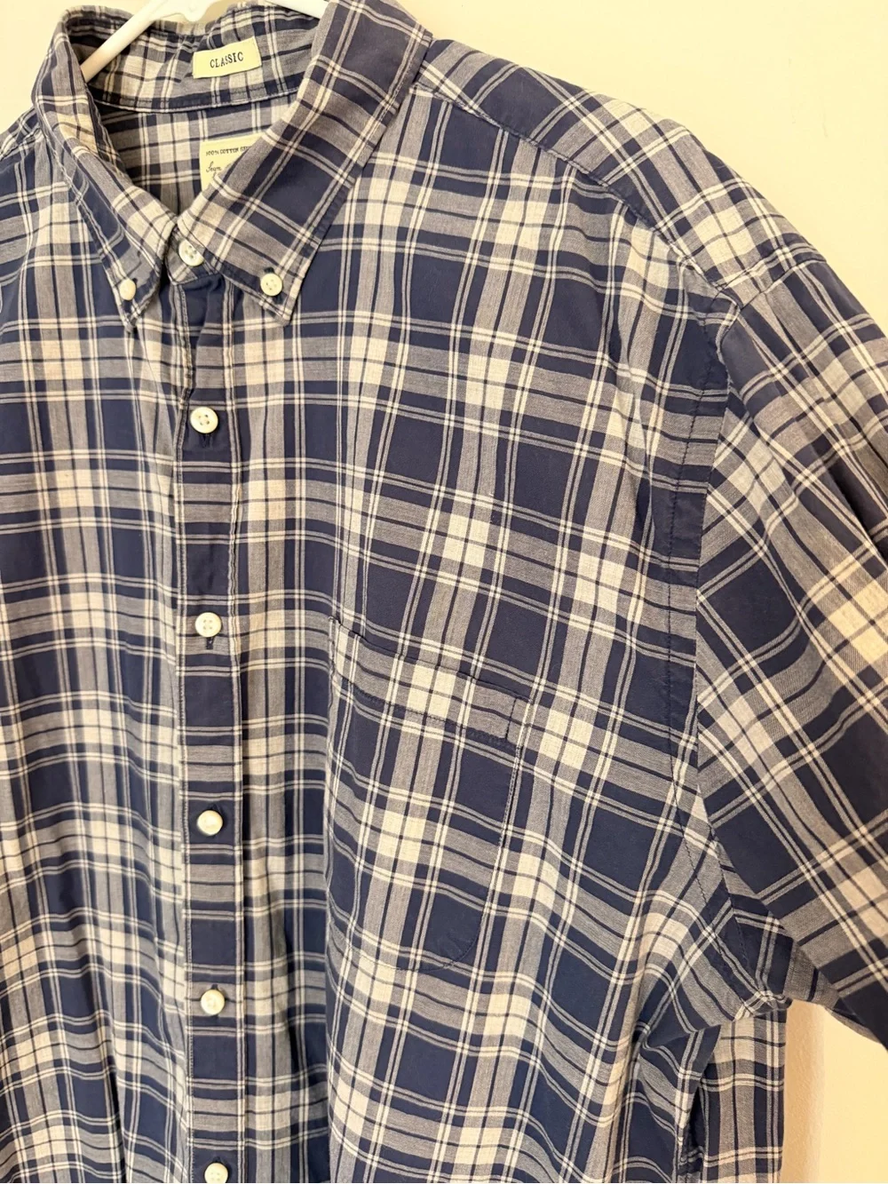J. Crew Men's Navy and White Plaid Button-Down Shirt